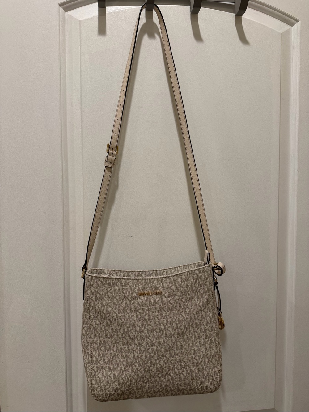 Michael Kors Beige MK Logo Crossbody Bag with Gold Hardware